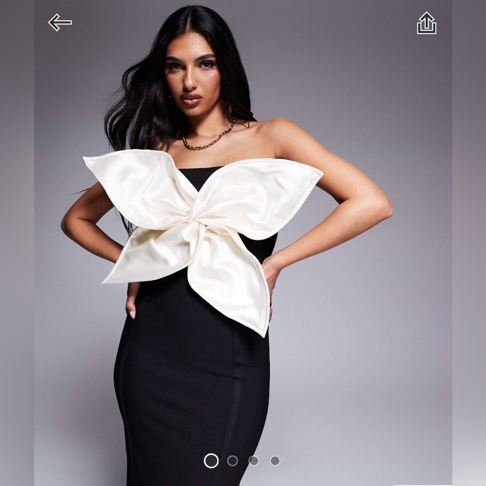 ASOS Black Strapless Dress with White Bow